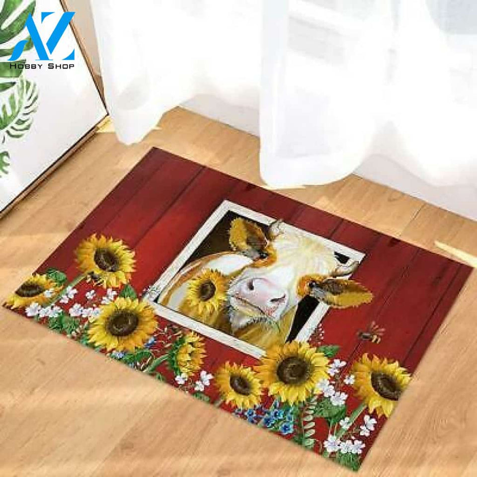 Cattle In The Barn Sunflower Country Easy Clean Welcome DoorMat | Felt And Rubber | DO3403