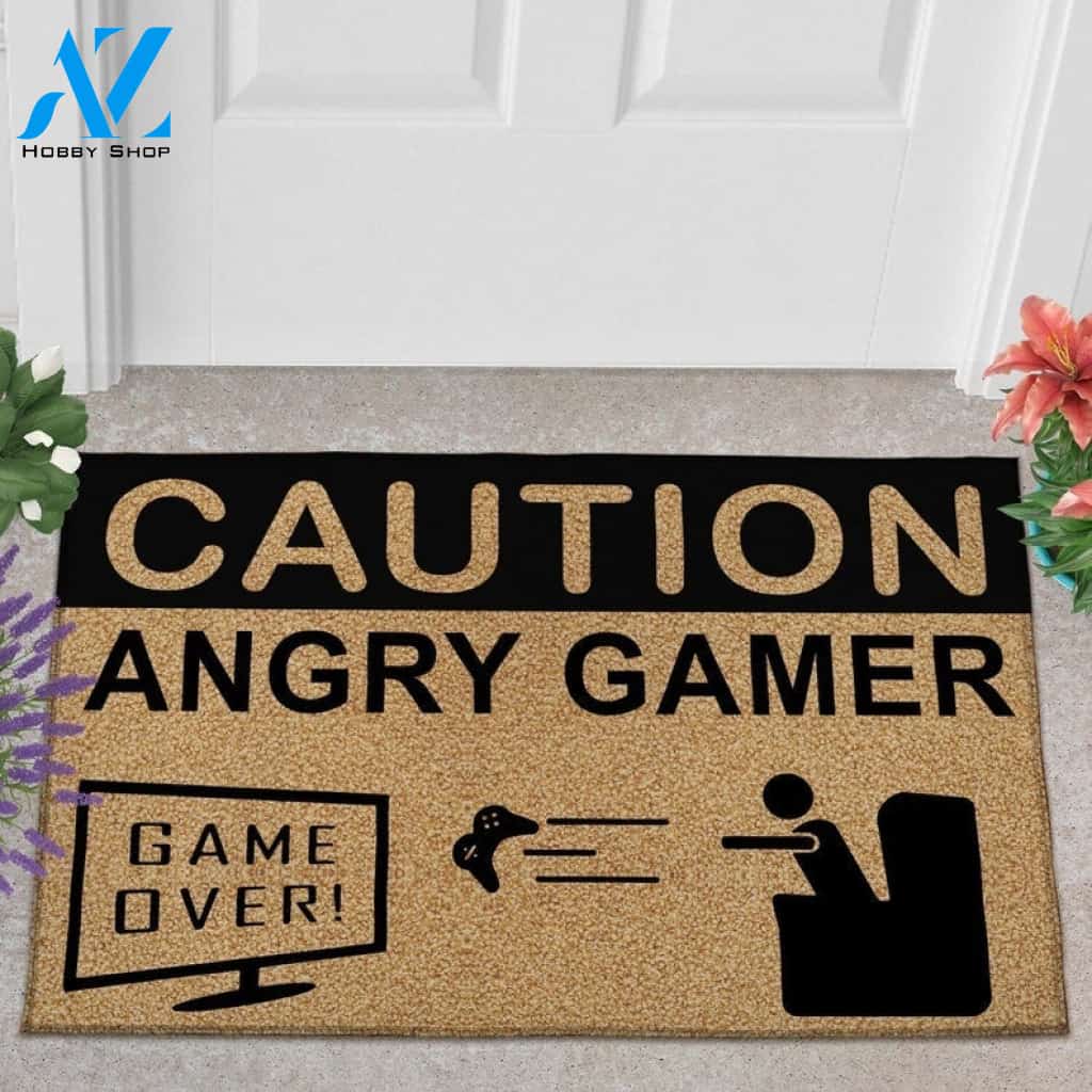 Caution Angry Gamer Gaming Room Funny Doormat Gift For Game Lovers Birthday Gift Home Decor Warm House Gift Welcome Mat