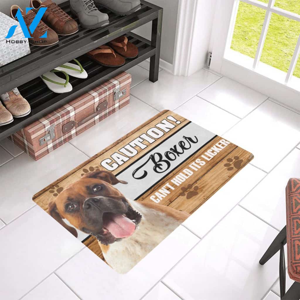 Caution Boxer Can't Hold Its Licker Doormat Welcome Mat Housewarming Gift Home Decor Funny Doormat Gift For Dog Lovers Gift For Halloween Christmas