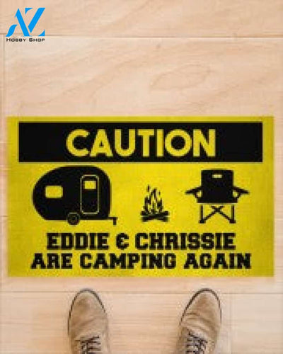 Caution Eddie  Chrissie Are Camping Again Doormat