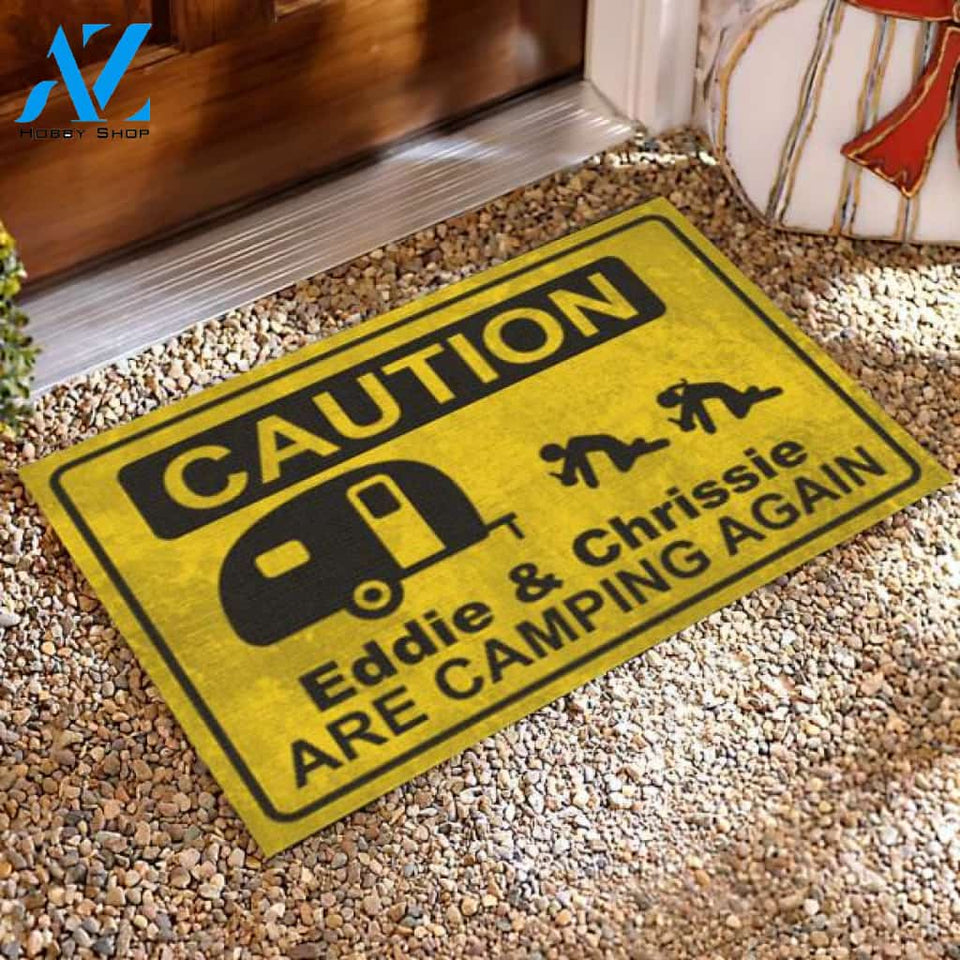 Caution We're Camping Again - Doormat