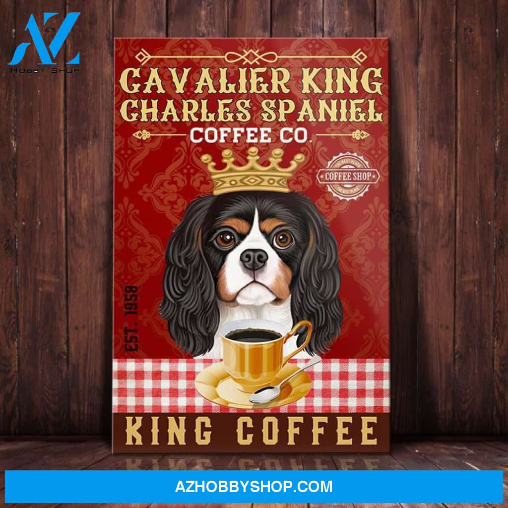 Cavalier King Charles Spaniel Dog Coffee Company Canvas Wall Art, Wall Decor Visual Art