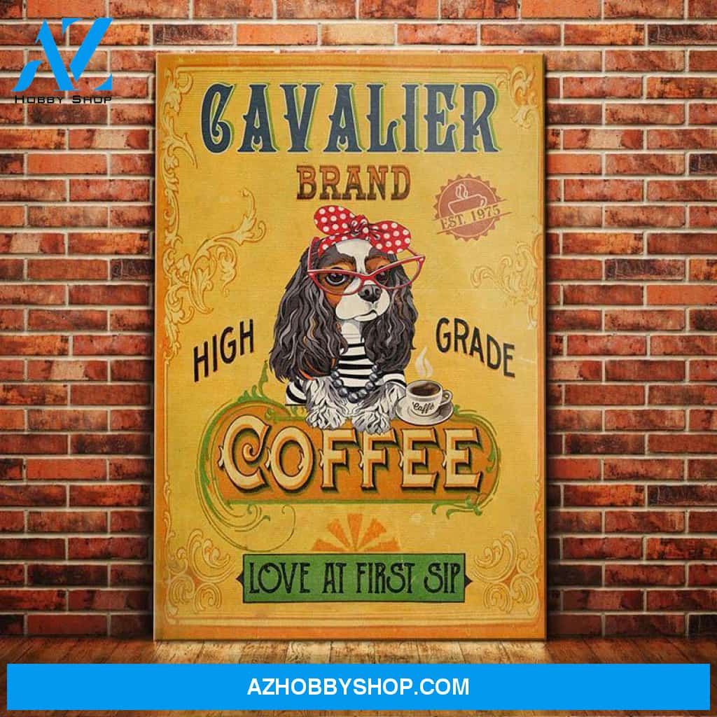 Cavalier King Charles Spaniel Dog Coffee Company Canvas Wall Art, Wall Decor Visual Art
