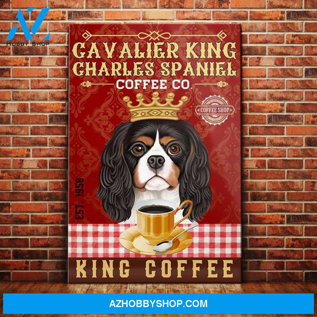 Cavalier King Charles Spaniel Dog Coffee Company Canvas Wall Art, Wall Decor Visual Art