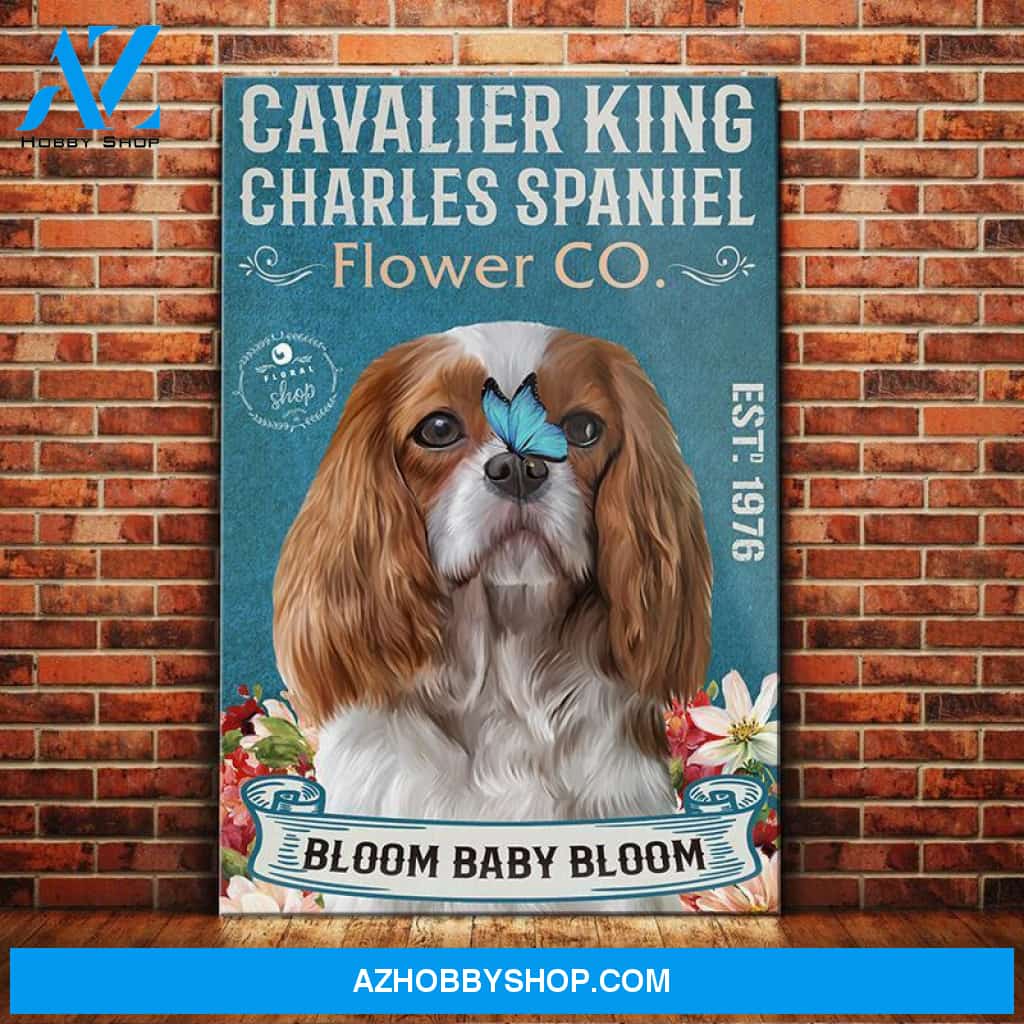Cavalier King Charles Spaniel Flower Company Florist Canvas Wall Art, Wall Decor Visual Art