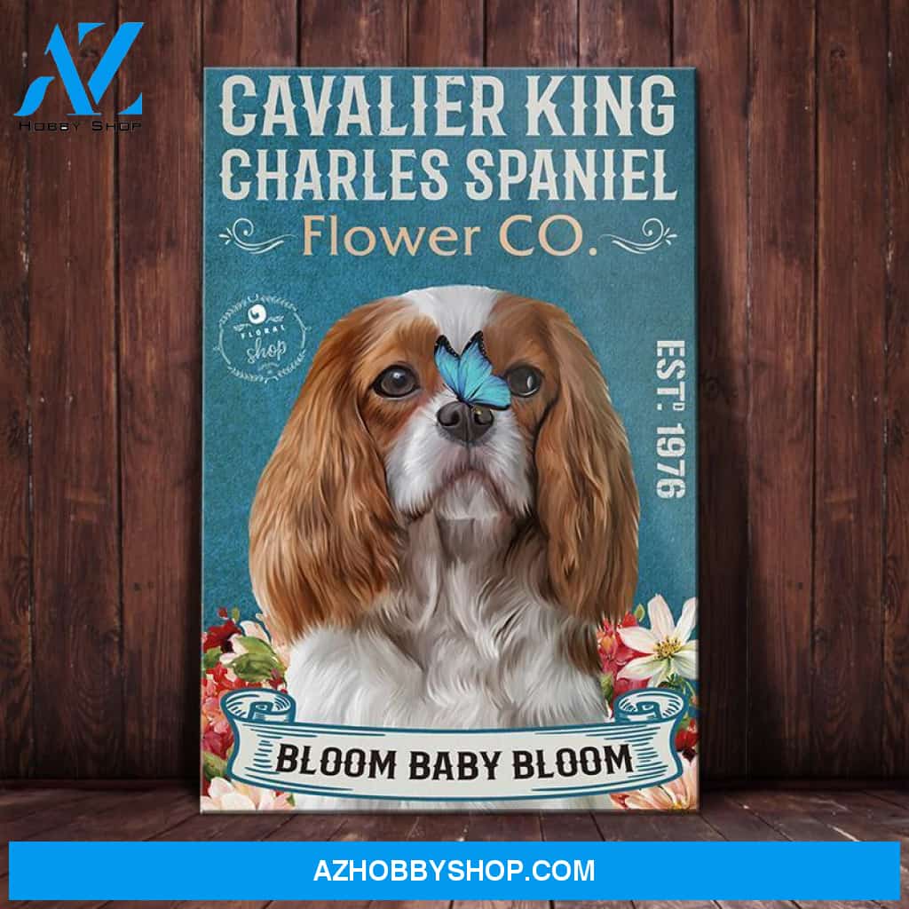 Cavalier King Charles Spaniel Flower Company Florist Canvas Wall Art, Wall Decor Visual Art