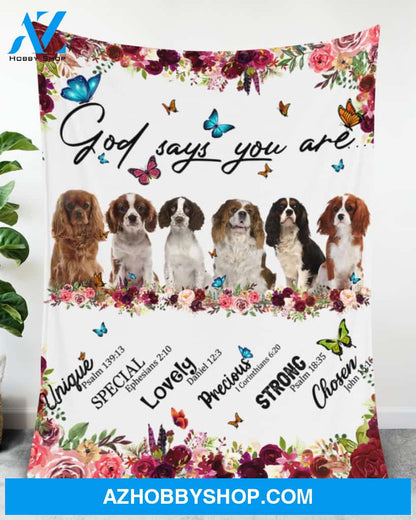 Cavalier King Charles Spaniel - God Says You Are - Floral Butterflies Blanket Gift for Dog Lovers Birthday Gift Home Decor Bedding Couch Sofa Soft and Comfy Cozy