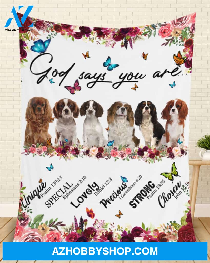 Cavalier King Charles Spaniel - God Says You Are - Floral Butterflies Blanket Gift for Dog Lovers Birthday Gift Home Decor Bedding Couch Sofa Soft and Comfy Cozy