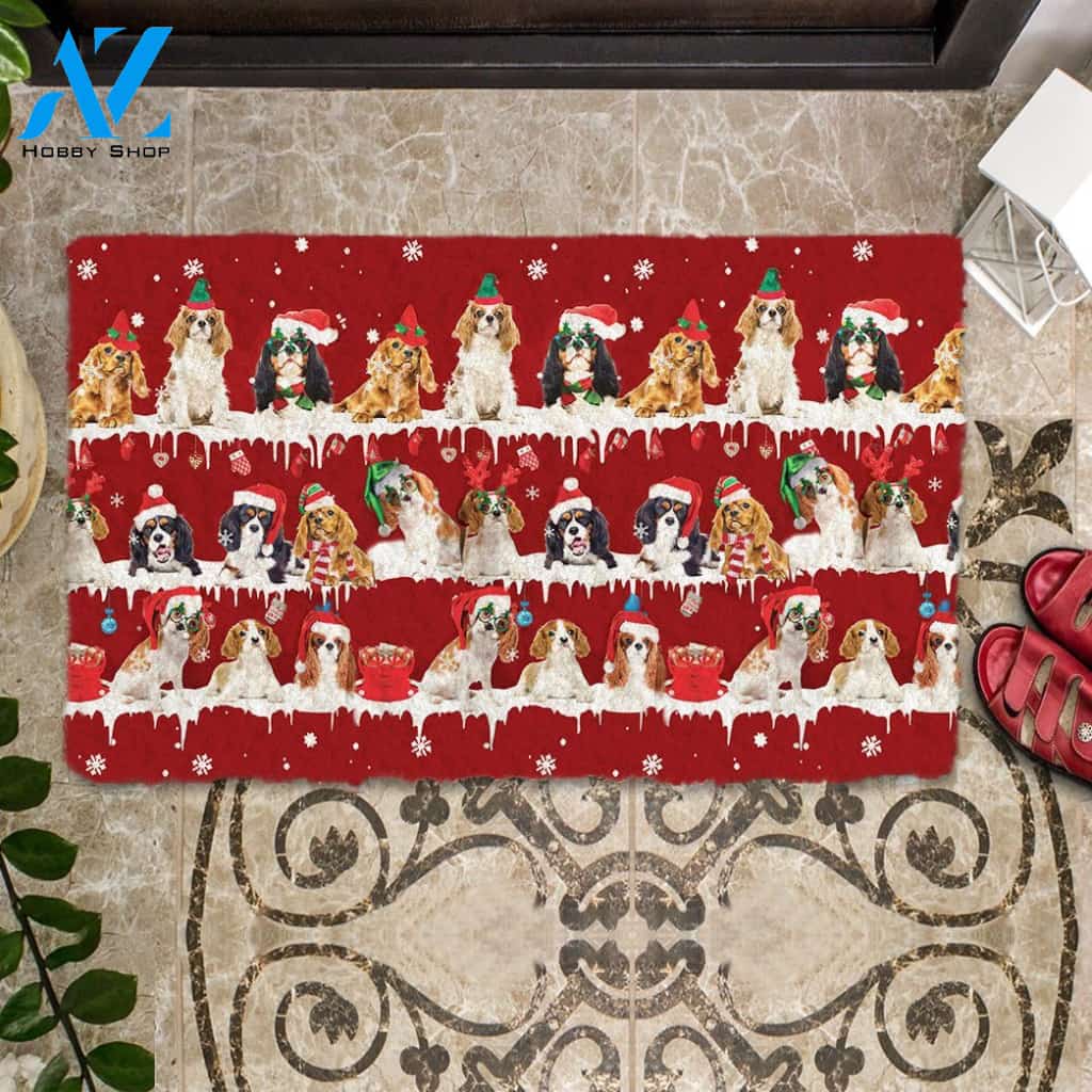 Cavalier King Charles Spaniel Snow Merry Christmas Doormat