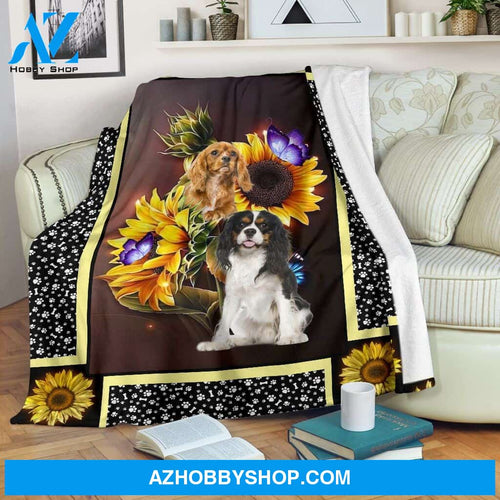 Cavalier king dark sunflower Fleece Blanket
