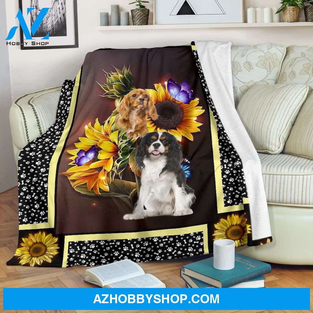 Cavalier king dark sunflower Fleece Blanket