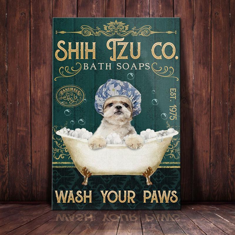 Shih Tzu Dog Bath Soap Company Canvas Wall Art, Wall Decor Visual Art