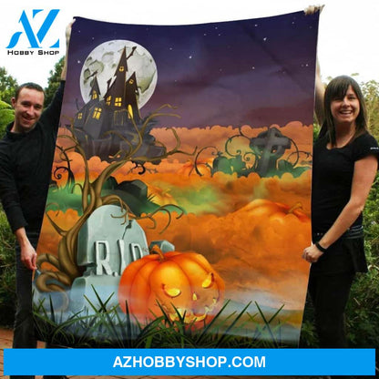 Cemetery Pumpkin Halloween Gift Fleece Blanket - Sherpa Blanket