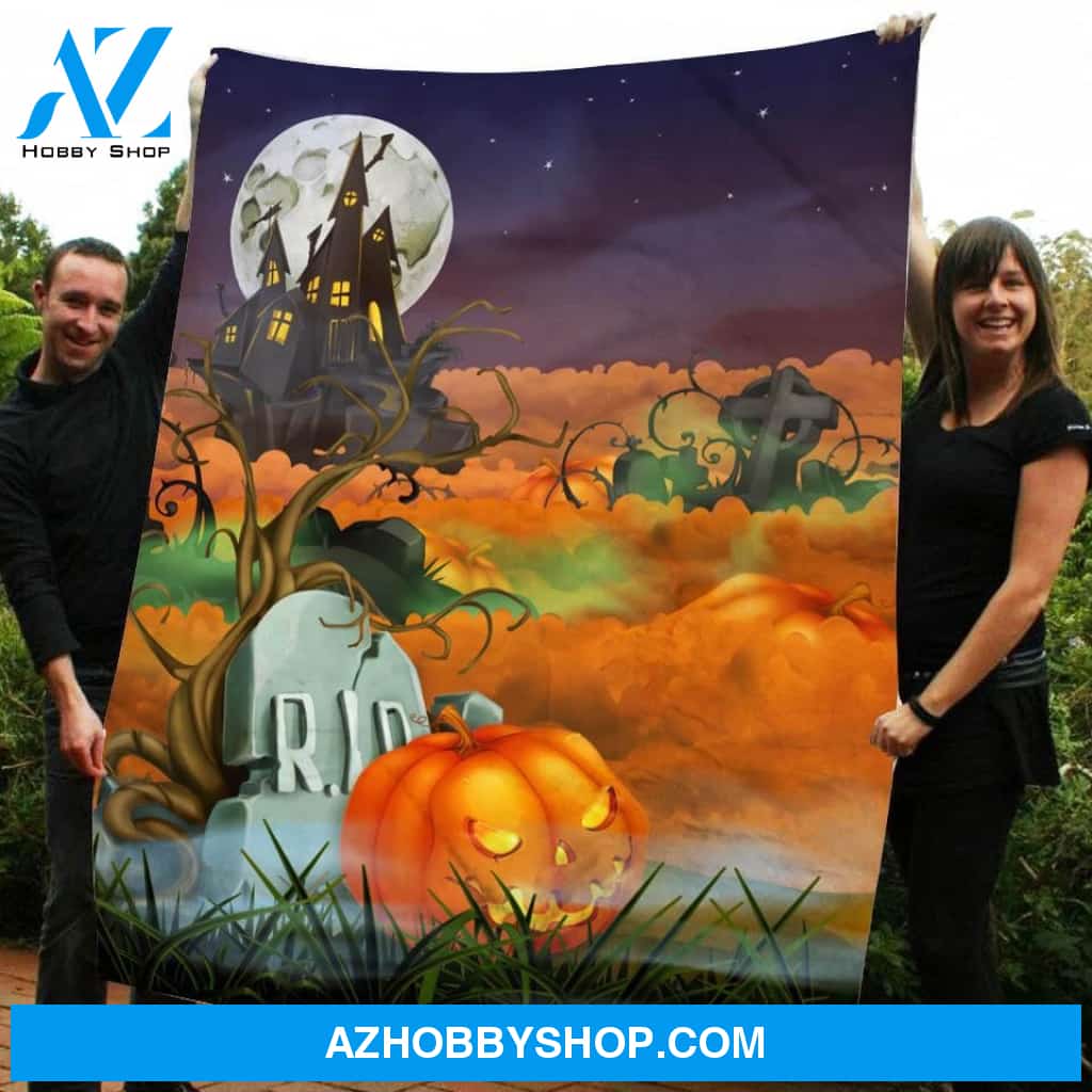 Cemetery Pumpkin Halloween Gift Fleece Blanket - Sherpa Blanket