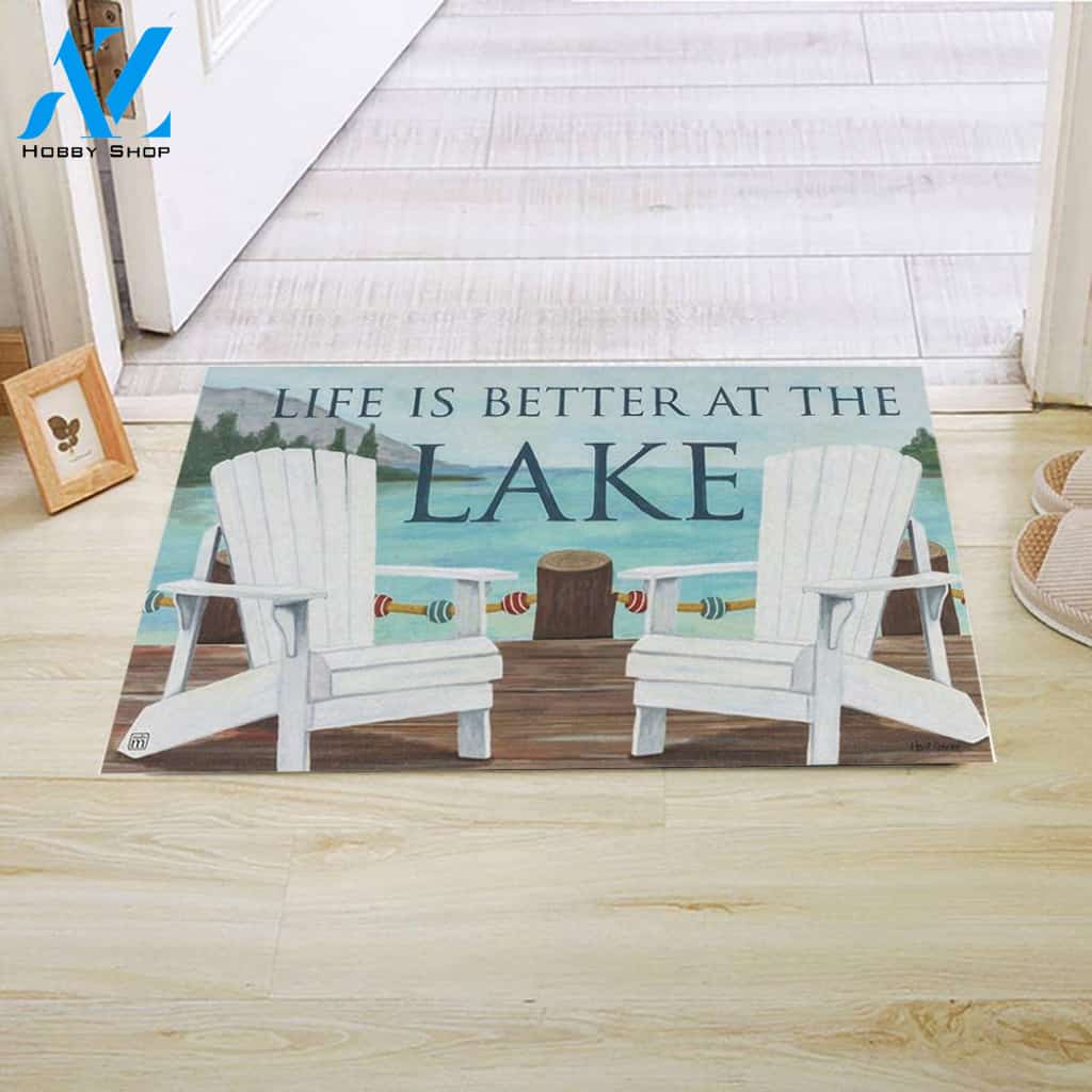 Chair Life is Better At The Lake Funny Indoor And Outdoor Doormat Warm House Gift Welcome Mat Gift For Friend Family