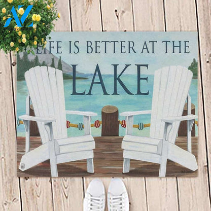 Chair Life is Better At The Lake Funny Indoor And Outdoor Doormat Warm House Gift Welcome Mat Gift For Friend Family