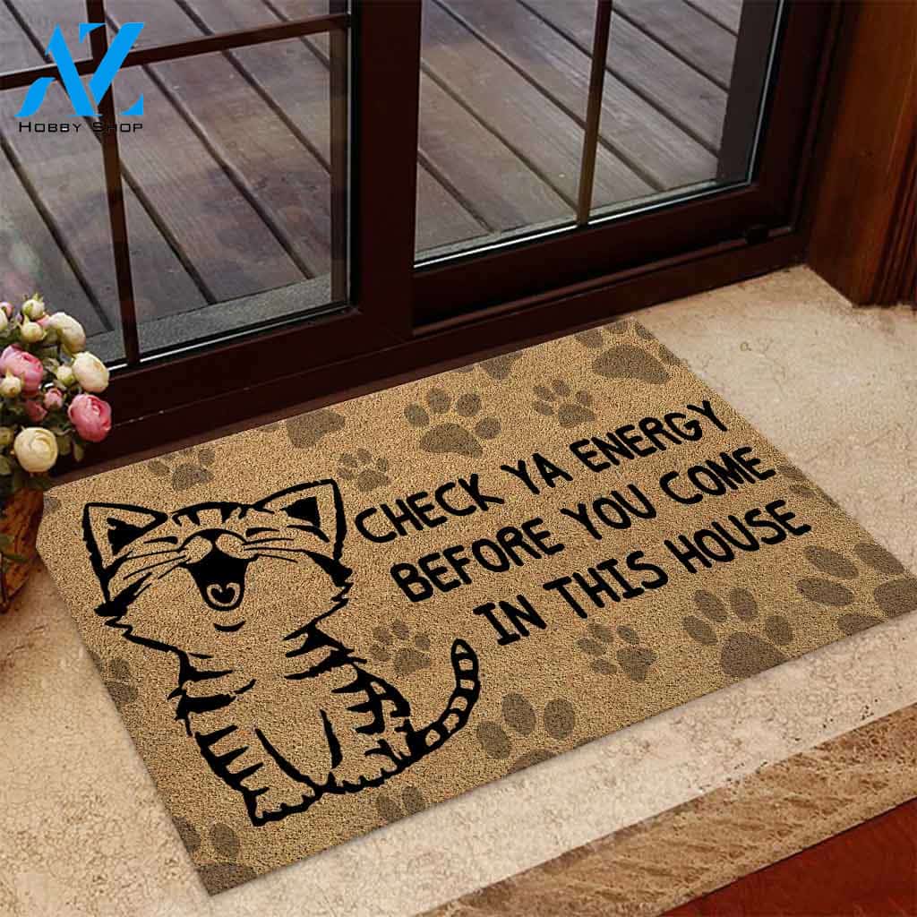 Check Ya Energy – Cat Easy Clean Welcome DoorMat | Felt And Rubber | 40x60 cm | 45x75 cm | 60x90 cm | Colorful | DO1035