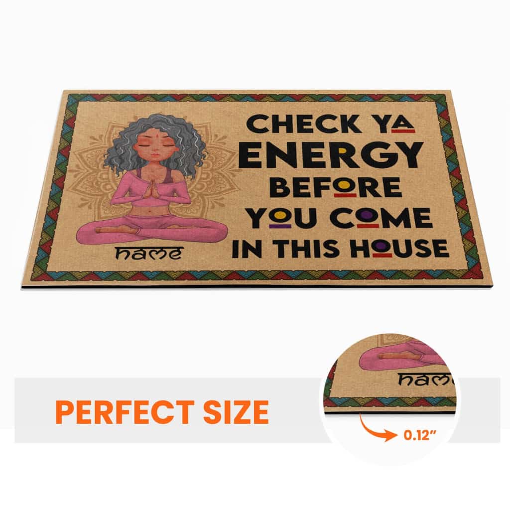 Check Ya Energy - Personalized Doormat - Birthday Gift For Yoga Lover - Yoga Girl Illustration