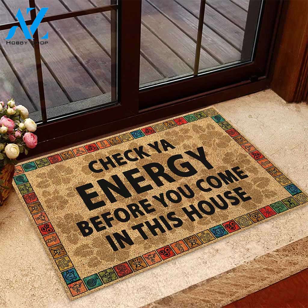 Check Ya Energy - Puerto Rican Coir Pattern Print Doormat, Puerto Rican