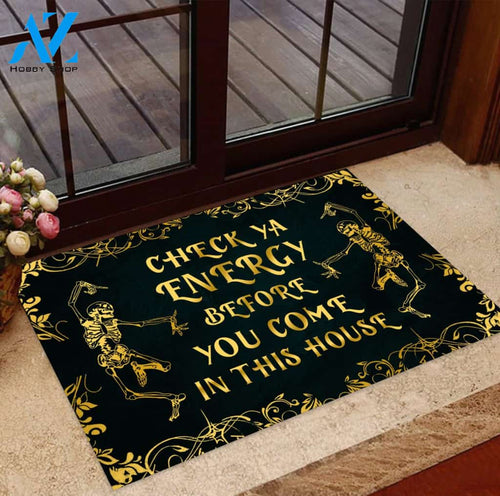 Check Ya Energy Skull - Witch Indoor and Outdoor Doormat Warm House Gift Welcome Mat Gift For Friend Family, Gift For Halloween Day