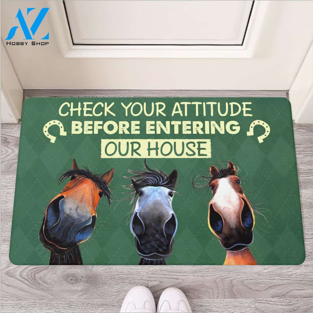 Check Your Attitude Before Entering Our House Indoor and Outdoor Doormat Warm House Gift Welcome Mat Gift for Friend Family