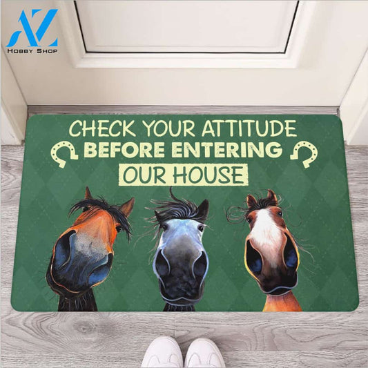 Check Your Attitude Before Entering Our House Indoor and Outdoor Doormat Warm House Gift Welcome Mat Gift for Friend Family