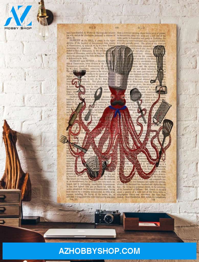 Chef Octopus Wall Art Canvas Prints Unique Gifts