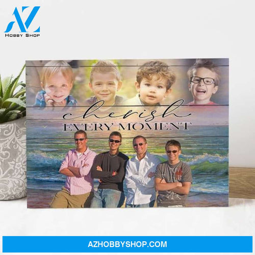 Cherish Every Moment Photo Cutout Onto Beach Landscape Collage Personalized Photo Memorial Canvas, Canvas Wall Art Gift for Remembrance