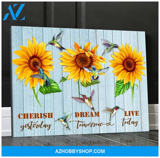 Cherish Yesterday Hummingbird & Sunflower Premium Wall Art Canvas