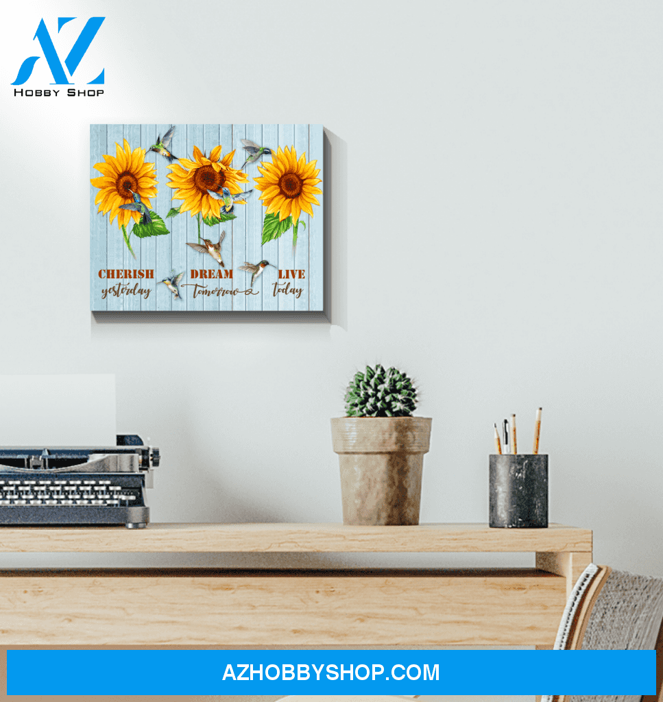 Cherish Yesterday Hummingbird & Sunflower Premium Wall Art Canvas