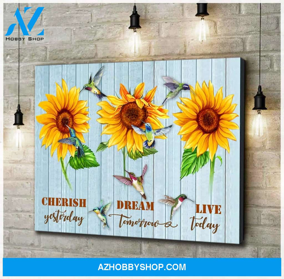 Cherish Yesterday Hummingbird & Sunflower Premium Wall Art Canvas