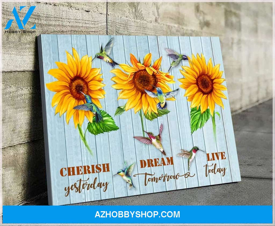 Cherish Yesterday Hummingbird & Sunflower Premium Wall Art Canvas