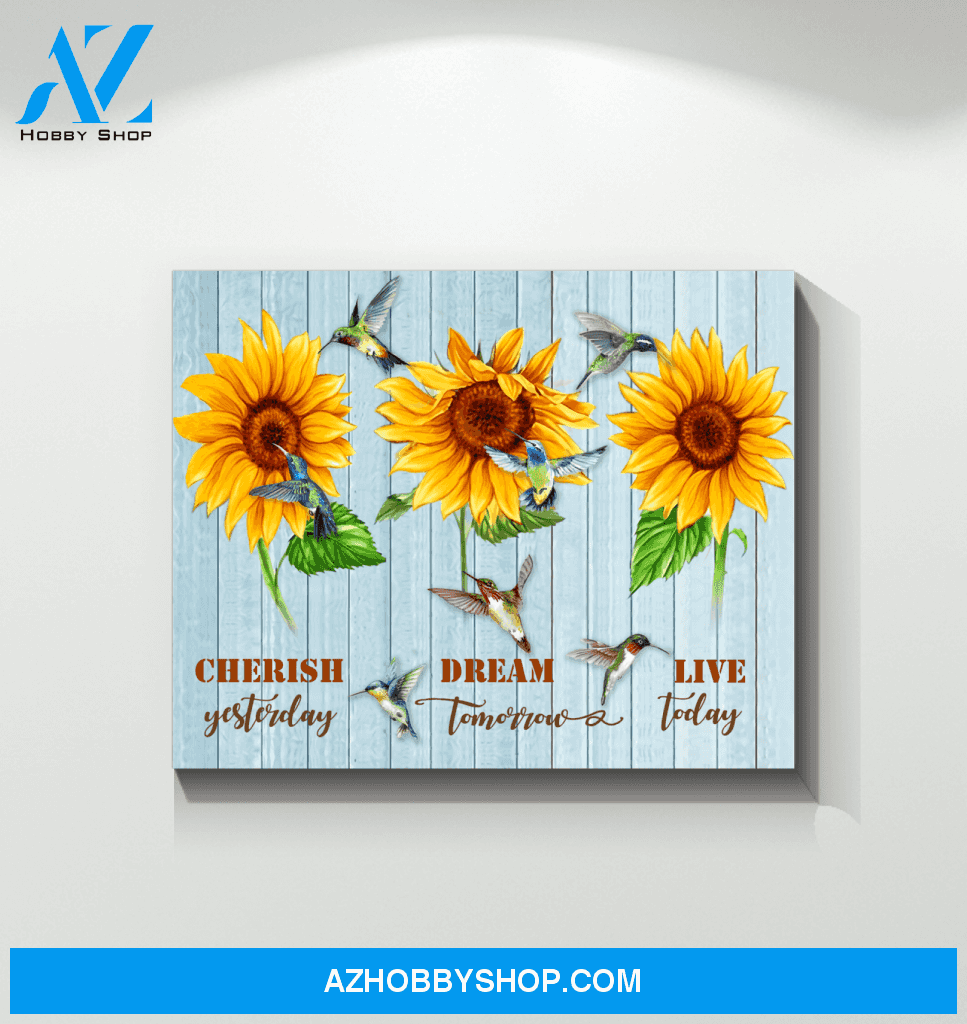 Cherish Yesterday Hummingbird & Sunflower Premium Wall Art Canvas