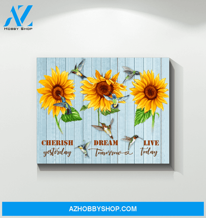 Cherish Yesterday Hummingbird & Sunflower Premium Wall Art Canvas