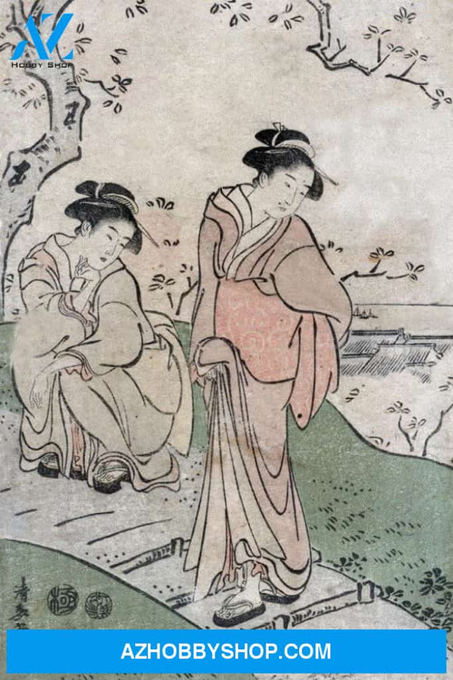 Cherry Blossom Viewing Japanese Wood-Cut Print