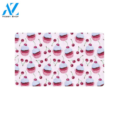 Cherry Cupcake Pink Pattern Rubber Doormat