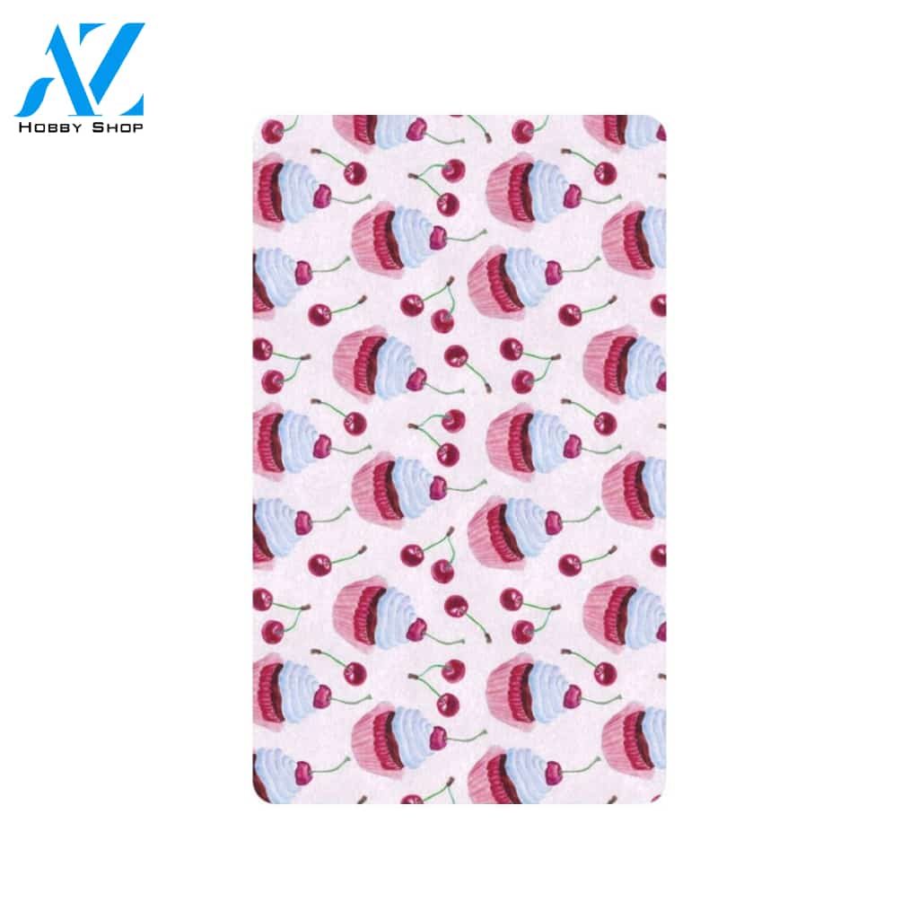 Cherry Cupcake Pink Pattern Rubber Doormat