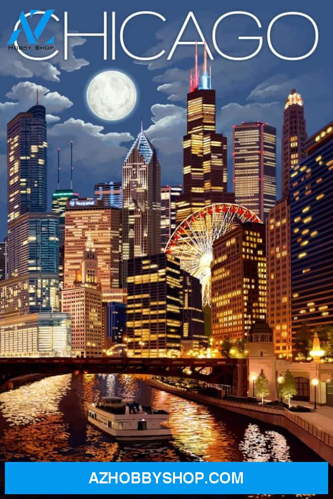 Chicago Illinois Skyline At Night