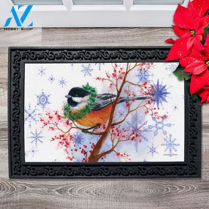 Chickadee Christmas Branch Doormat - 18" x 30"