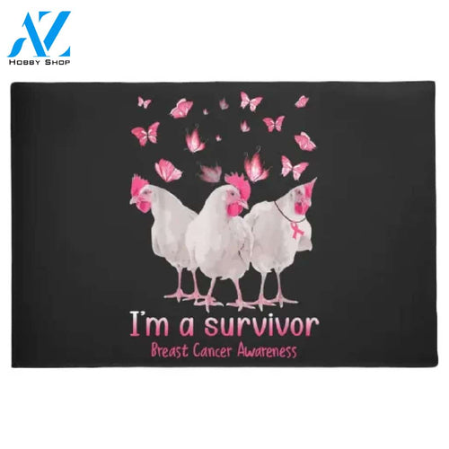 Chicken And Butterfly Breast Cancer Awareness Pink Doormat Welcome Mat House Warming Gift Home Decor Gift for Chicken Lovers Funny Doormat Gift Idea