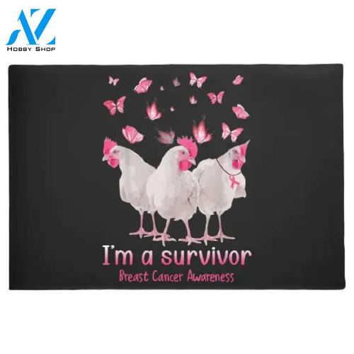 Personalized Name Family House Chicken And Butterfly Breast Cancer Awareness Pink Doormat Welcome Mat House Warming Gift Home Decor Gift For Chicken Lovers Funny Doormat Gift Idea