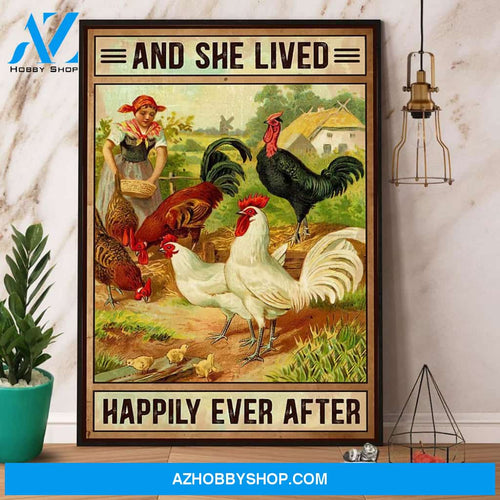 Chicken And She Lived Happily Ever After Farmer Canvas And Poster, Wall Decor Visual Art