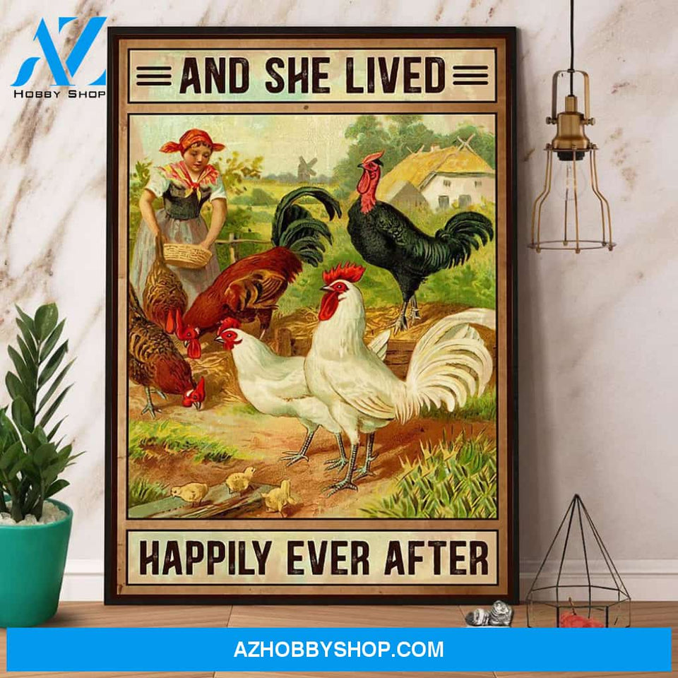 Chicken And She Lived Happily Ever After Farmer Canvas And Poster, Wall Decor Visual Art