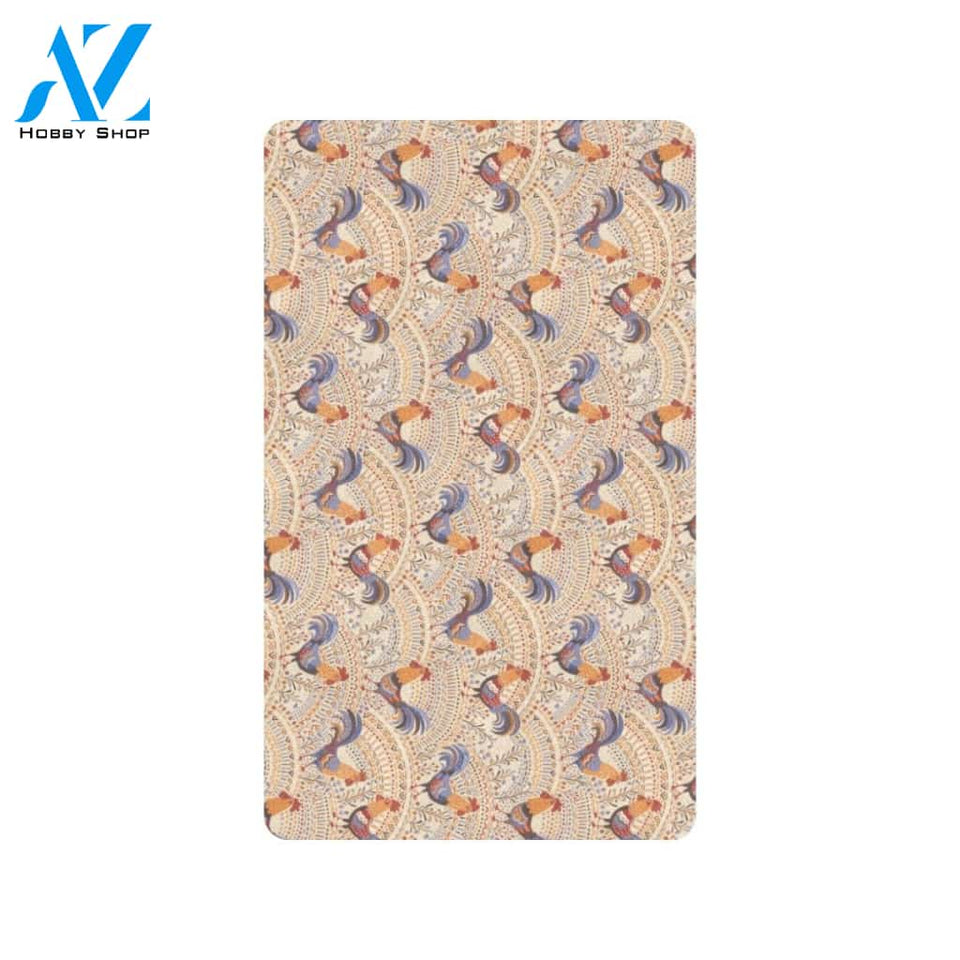 Chicken Boho Style Pattern Rubber Doormat