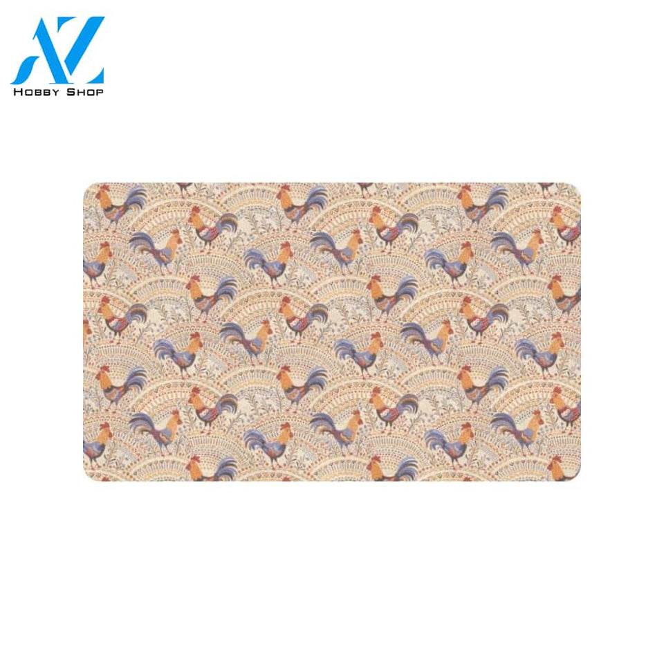 Chicken Boho Style Pattern Rubber Doormat