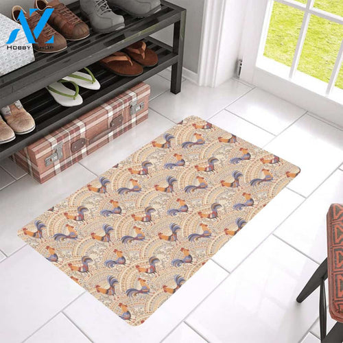 Chicken Boho Style Pattern Rubber Doormat