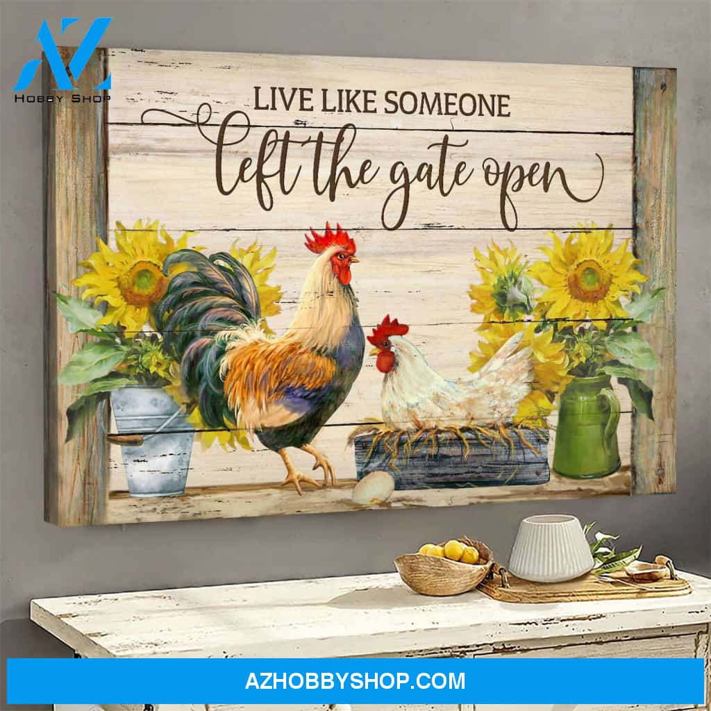 Chicken couple - Live like someone, left the gate open - Couple Landscape Canvas Prints - Wall Art
