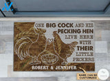 Personalized Chicken Couple One big cock and his pecking hen live here with their little peckers doormat