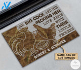 Personalized Chicken Couple One big cock and his pecking hen live here with their little peckers doormat