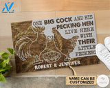 Personalized Chicken Couple One big cock and his pecking hen live here with their little peckers doormat
